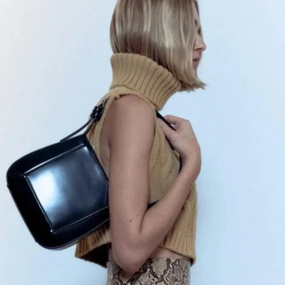 Zara Camel Cable Knit Turtleneck Asymmetrical Sweater